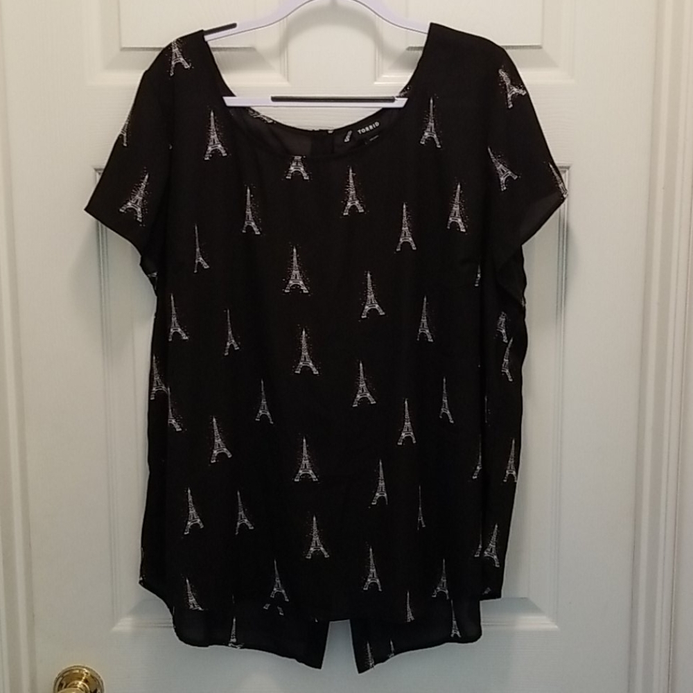 Black Button Back Eiffel Tower Glittery Top